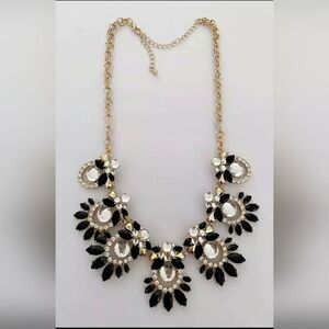 DOIT ACCESORIOS GOLD TONE BLACK RESIN CUT CRYSTAL 17"-21" NECKLACE NWT